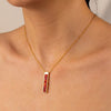 Crimson Red Opal Glowstone Bar Pendant Necklace