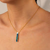 Black Emerald Opal Glowstone Bar Pendant Necklace