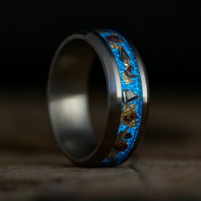 Regal Glowstone Ring on Titanium | Meteorite, Copper, and Gold Leaf - Patrick Adair Designs