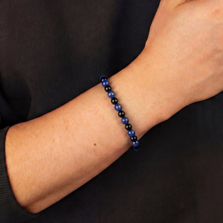 Black Onyx and Lapis Lazuli Alternating Beaded Bracelet– Patrick