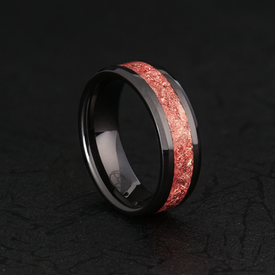 Rose Gold Leaf Ring on Black Ceramic | Full Channel