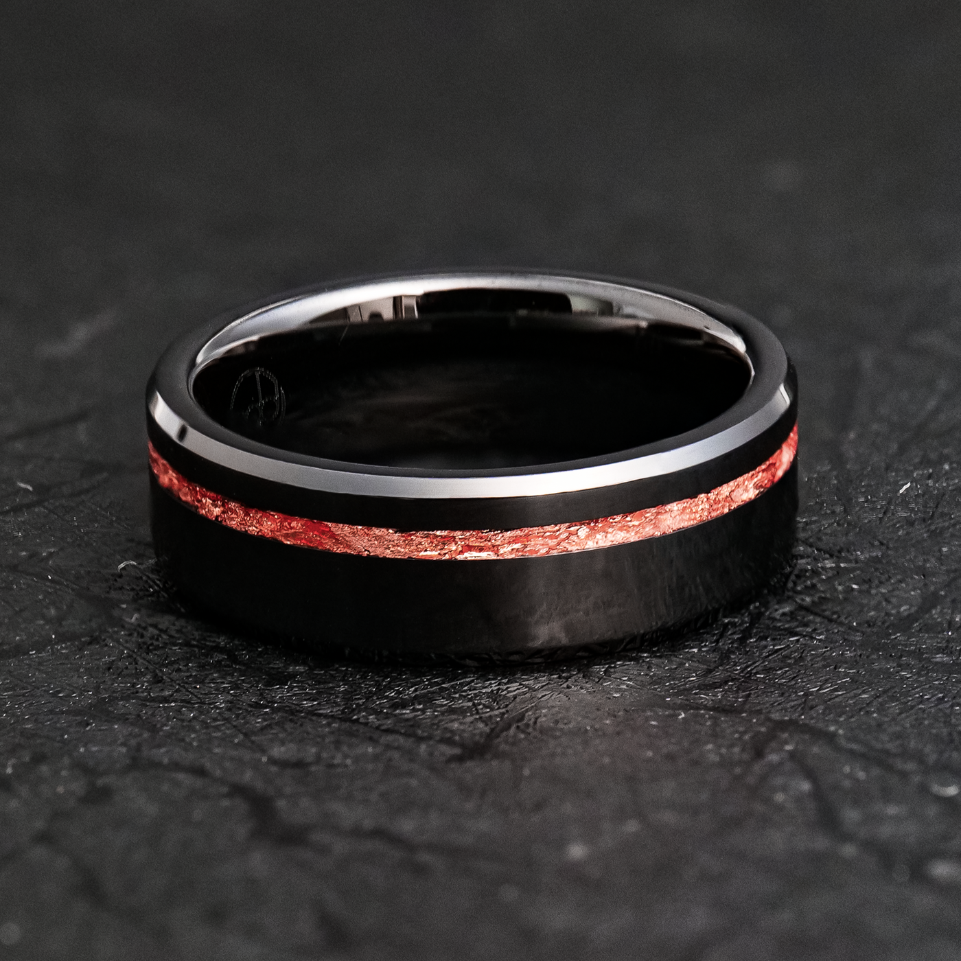 Rose Gold Leaf Ring on Black Ceramic | Offset Inlay