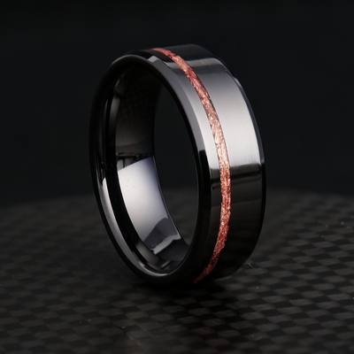 Rose Gold Leaf Ring on Black Ceramic | Offset Inlay