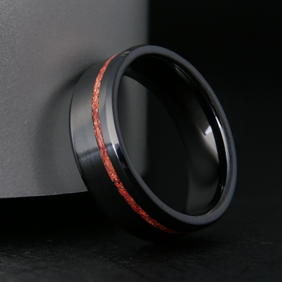 Rose Gold Leaf Ring on Black Ceramic | Offset Inlay