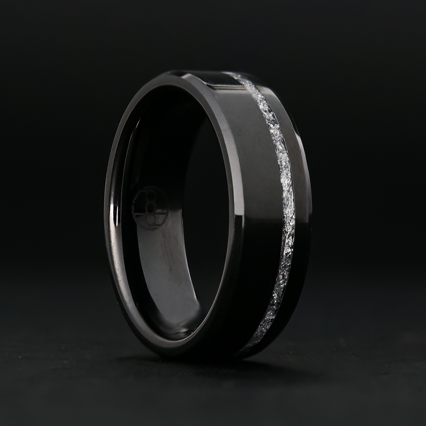 Silver Leaf Ring on Black Ceramic | Offset Inlay