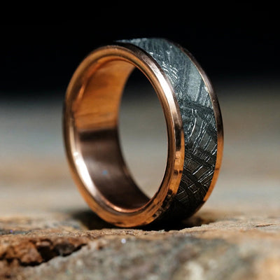 Solid Gold Ring with Meteorite Inlay - Patrick Adair Designs