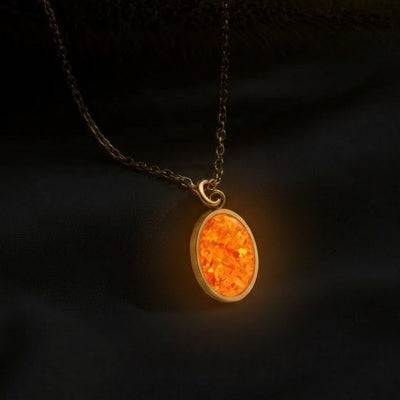 Orange Fire Opal Glowstone Oval Pendant Necklace