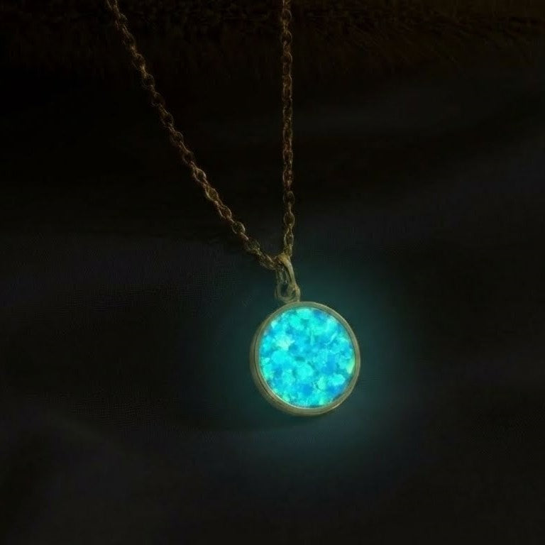 Bahama Blue Opal Glowstone Circular Pendant Necklace