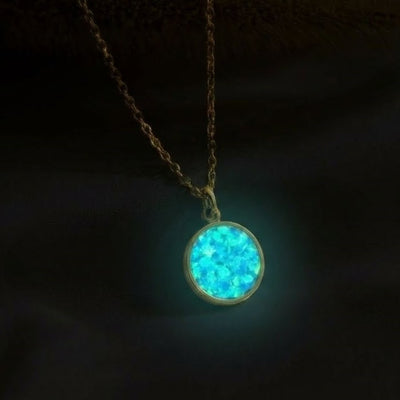 Bahama Blue Opal Glowstone Circular Pendant Necklace