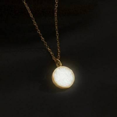 Pearl White Opal Glowstone Circular Pendant Necklace