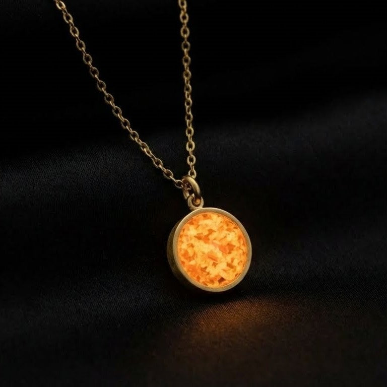 Orange Fire Opal Glowstone Circular Pendant Necklace