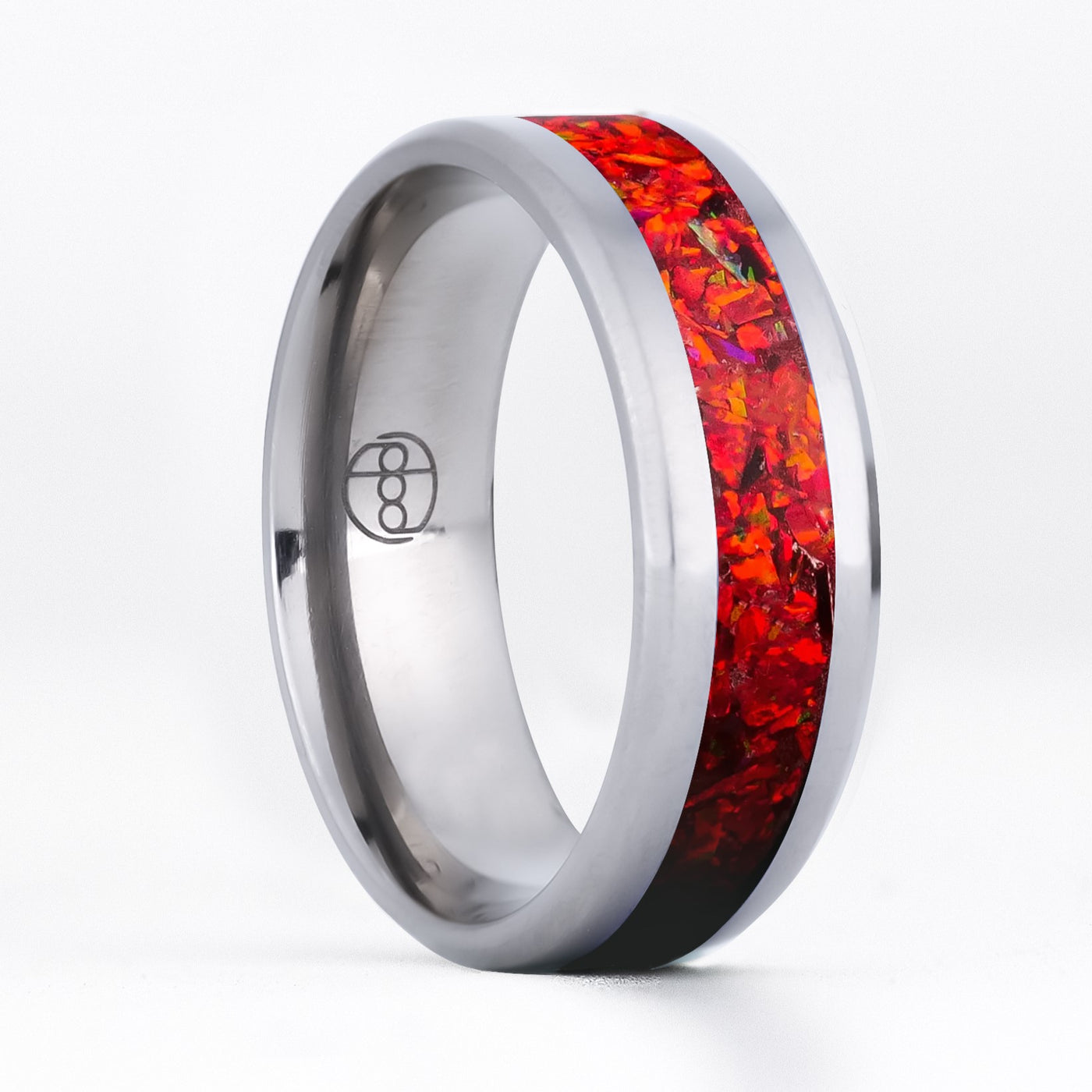 Crimson Red Opal Glowstone Ring on Titanium - Patrick Adair Designs