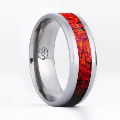 Crimson Red Opal Glowstone Ring on Titanium - Patrick Adair Designs