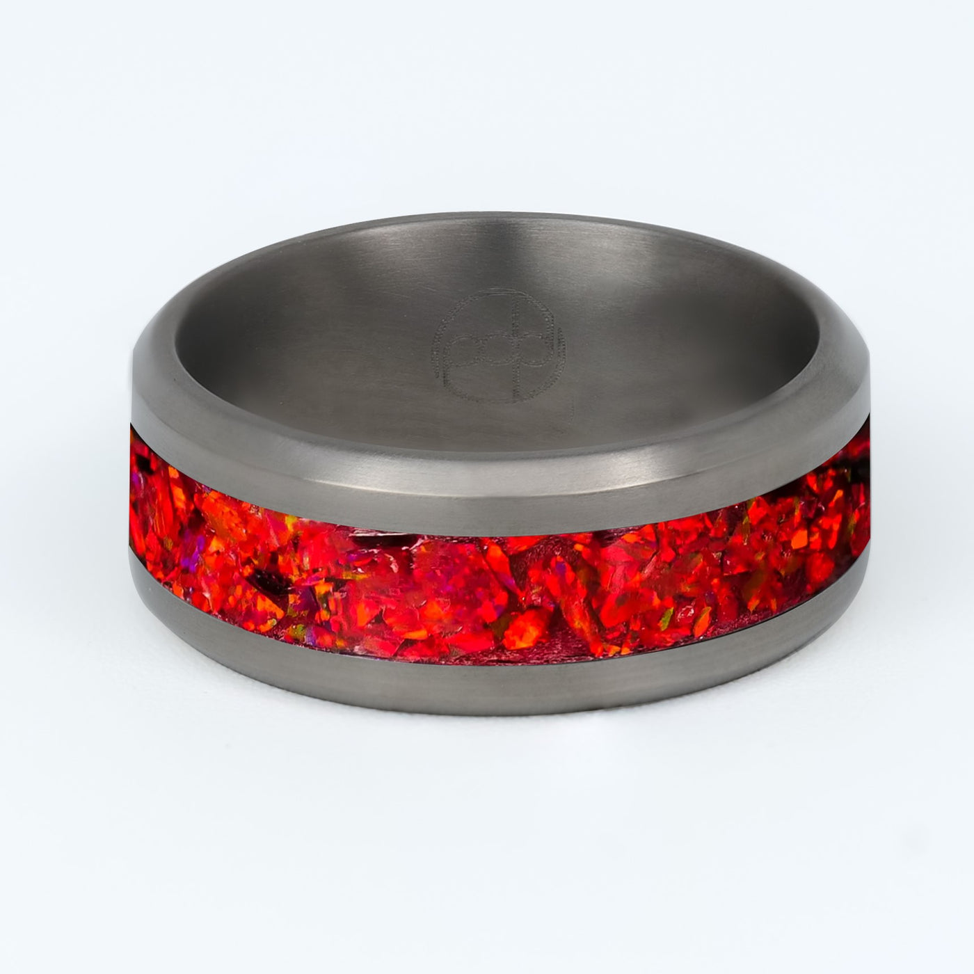 Crimson Red Opal Glowstone Ring on Titanium - Patrick Adair Designs