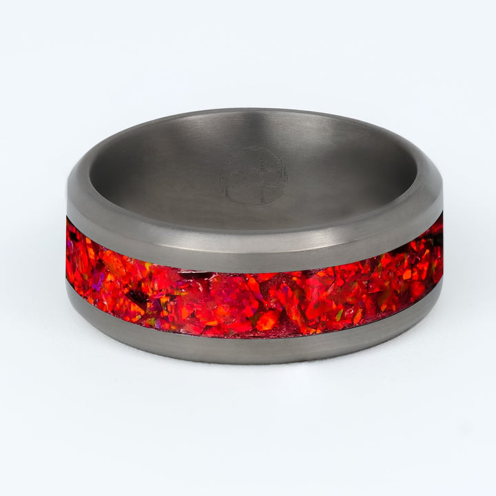 Crimson Red Opal Glowstone Ring on Titanium– Patrick Adair Designs