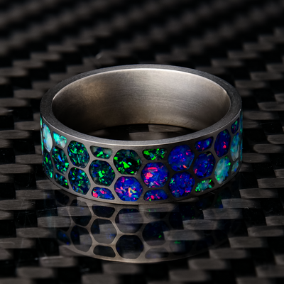The Kaleidoscope | Opal Titanium Glowstone Ring - Patrick Adair Designs