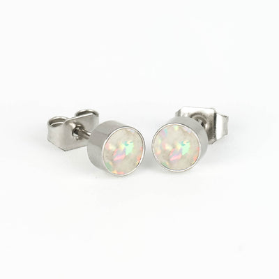 Round Pearl White Opal Glowstone Earrings