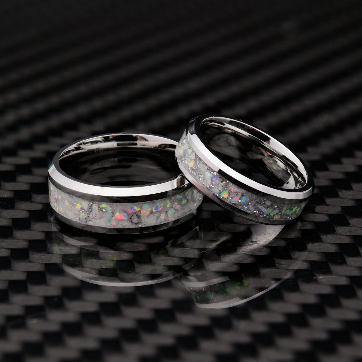 Matching Radiant Pearl Opal Glowstone Wedding Ring Set