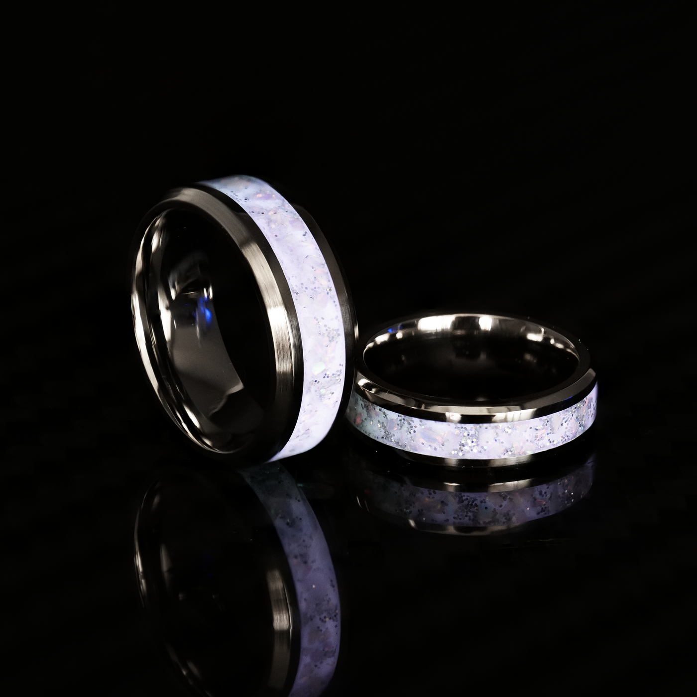 Matching Radiant Pearl Opal Glowstone Wedding Ring Set