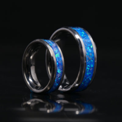 Matching Winter's Howl Glowstone Wedding Ring Set in Tungsten - Patrick Adair Designs