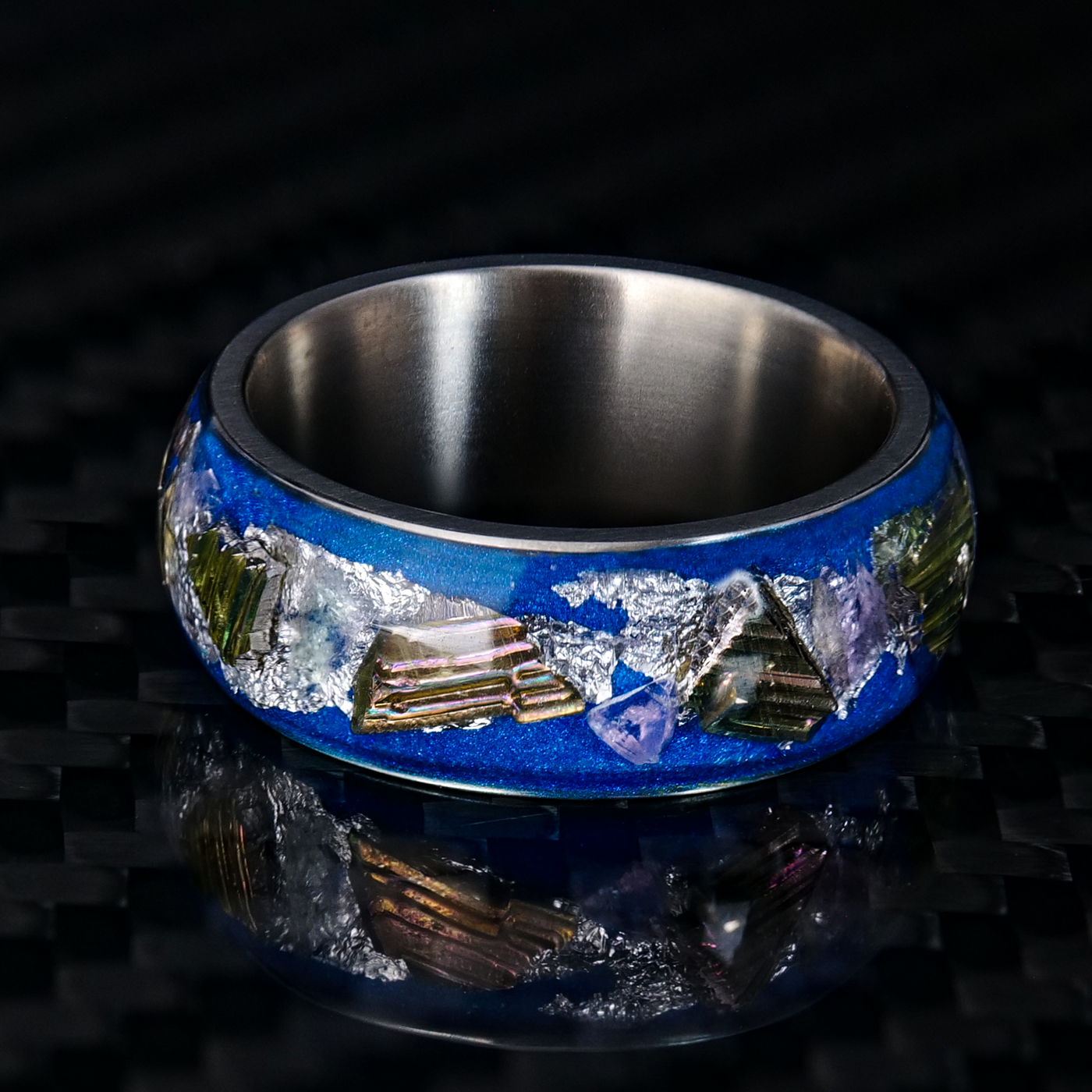 Bismuth Halo Glowstone Ring on Titanium - Patrick Adair Designs