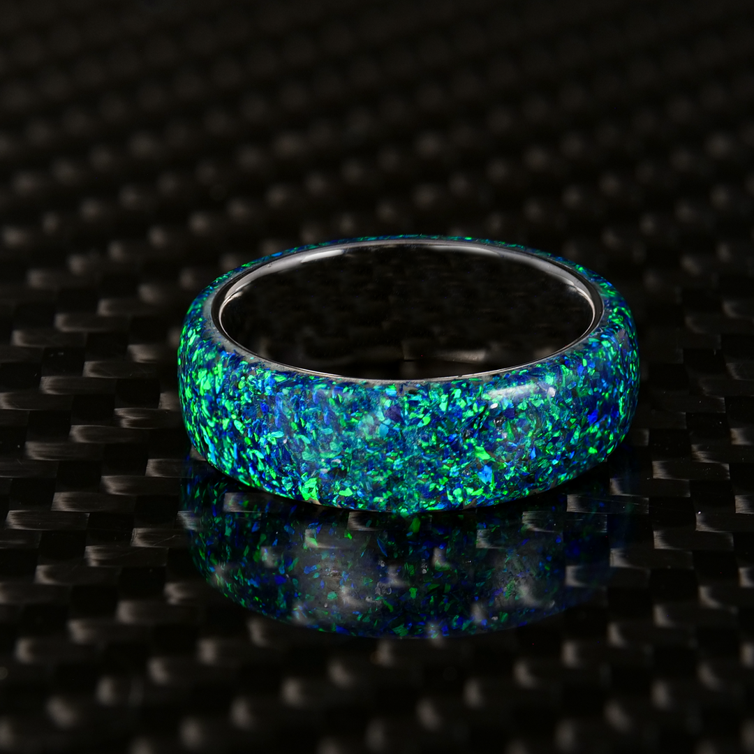 DARK FOREST, Meteorite, Emerald hotsell Opal, Stone Inlay, Black Ceramic Glowstone Ring, Engagement Band