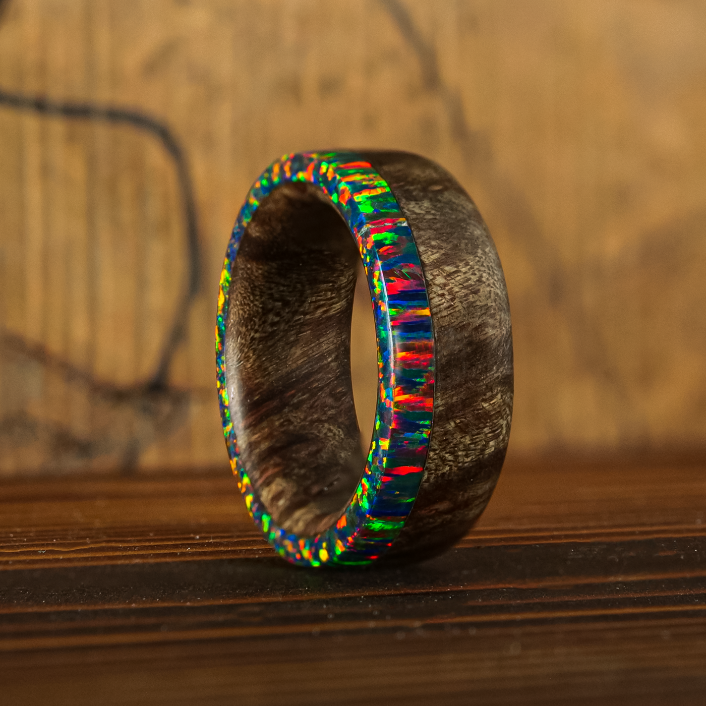 Maple Wood and Black Fire Opal Ring - Patrick Adair Designs