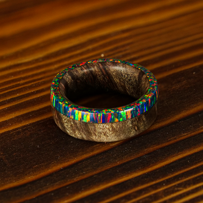 Maple Wood and Black Fire Opal Ring - Patrick Adair Designs