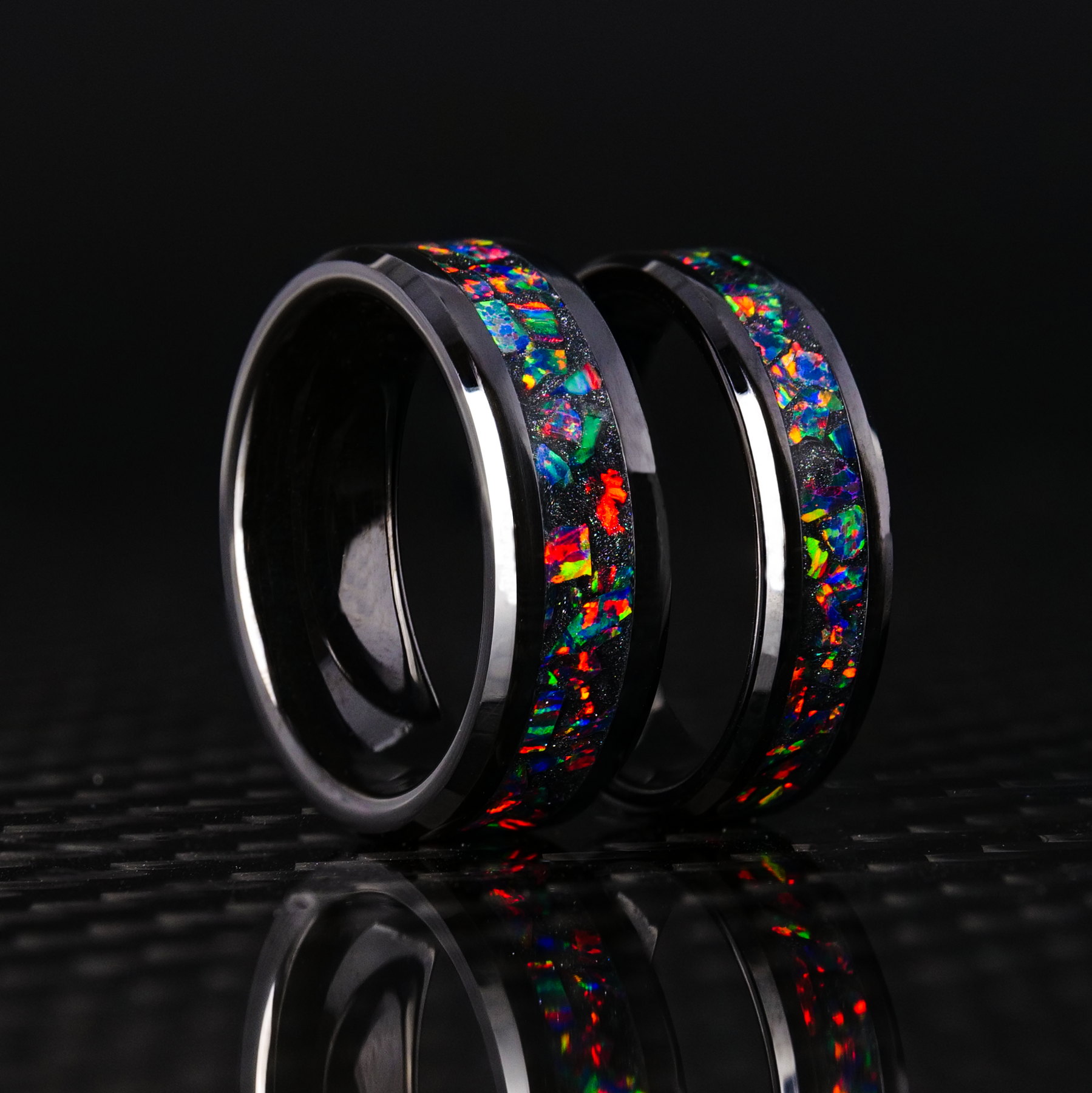 Mens wedding band 2025 black fire opal