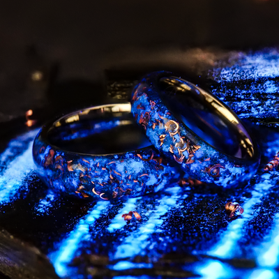 Matching Boundless Sunken Artifact Glowstone Wedding Ring Set - Patrick Adair Designs