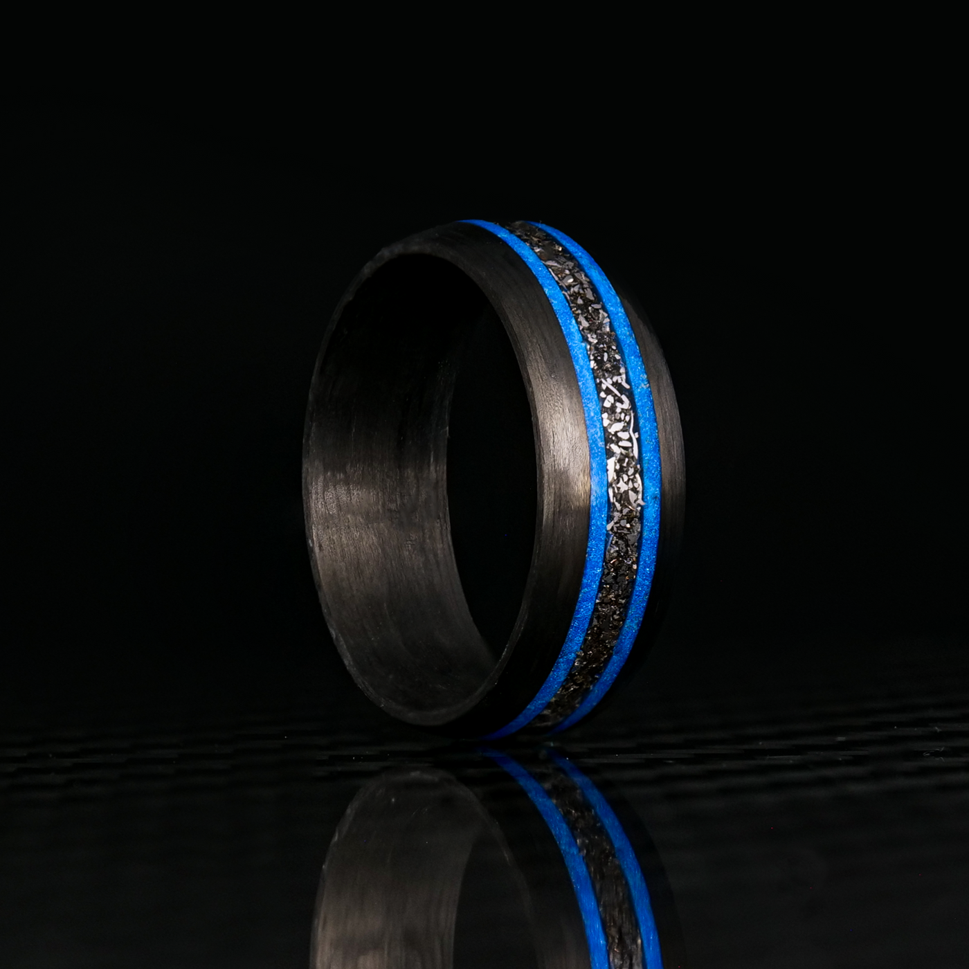 The Hyper Glowstone Ring | Carbon Fiber with Bugatti Wheel Shavings | Striped Edition - Patrick Adair Designs