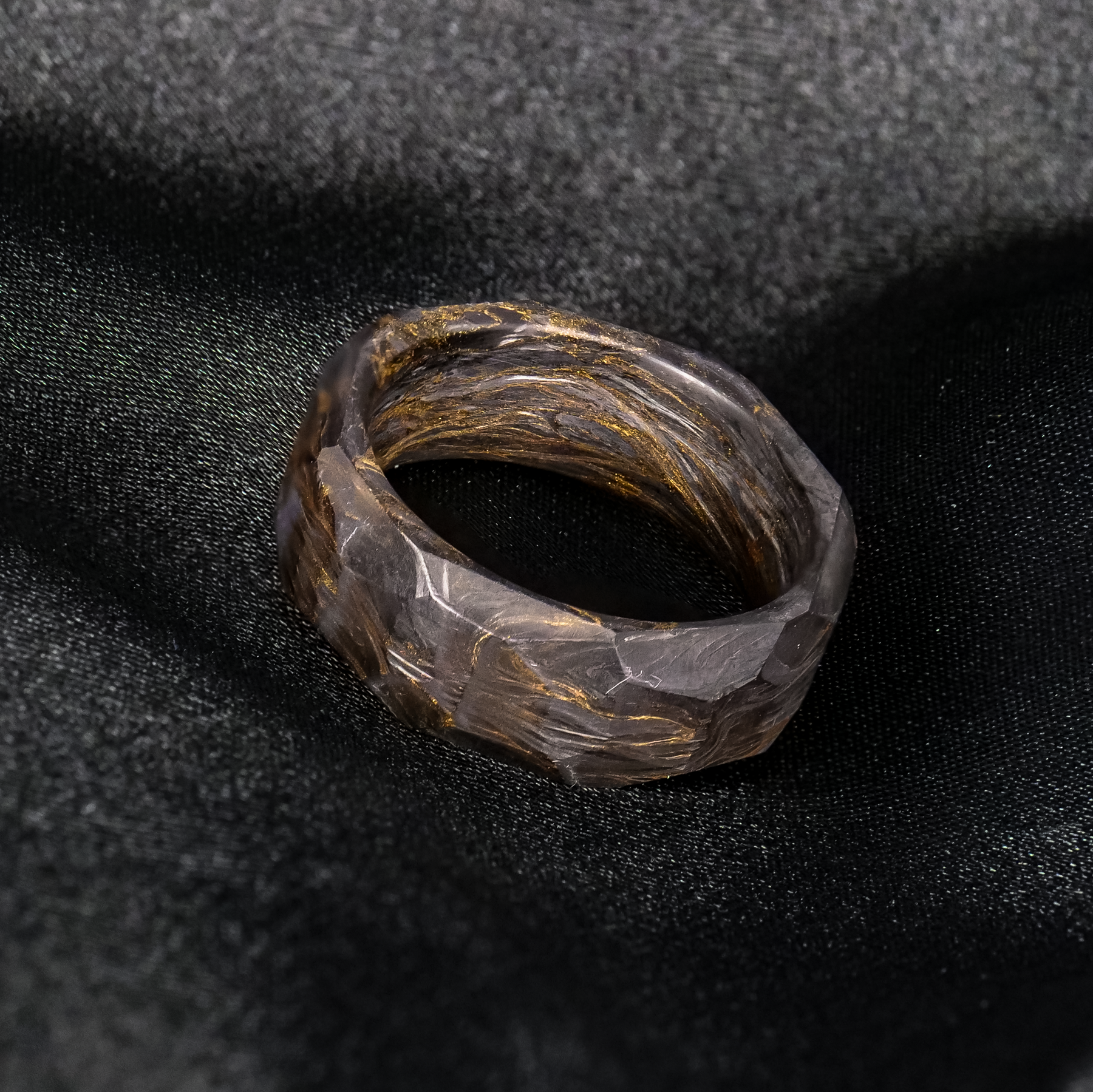 Adair Patrick Designs Obsidian Fiber Gold Carbon | Ring Burl