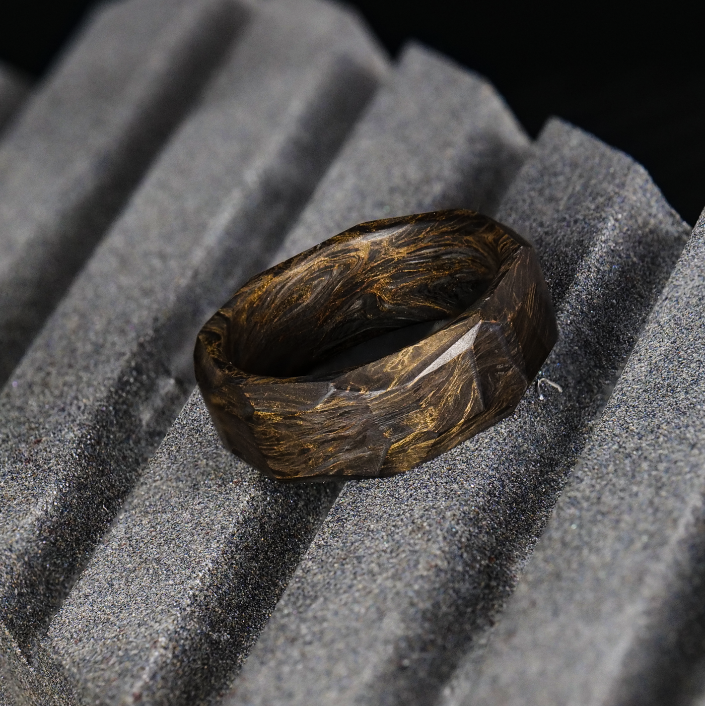 Carbon Adair Patrick Fiber Obsidian Gold Designs Ring | Burl