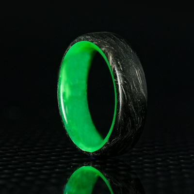 Green Glow Burl Carbon Fiber Ring with Glowing Resin Liner - Patrick Adair Designs