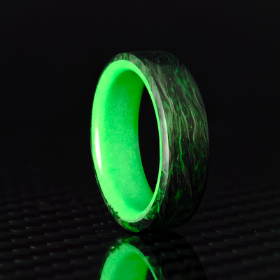 Green Burl Carbon Fiber Ring With Glow Liner - Patrick Adair Designs