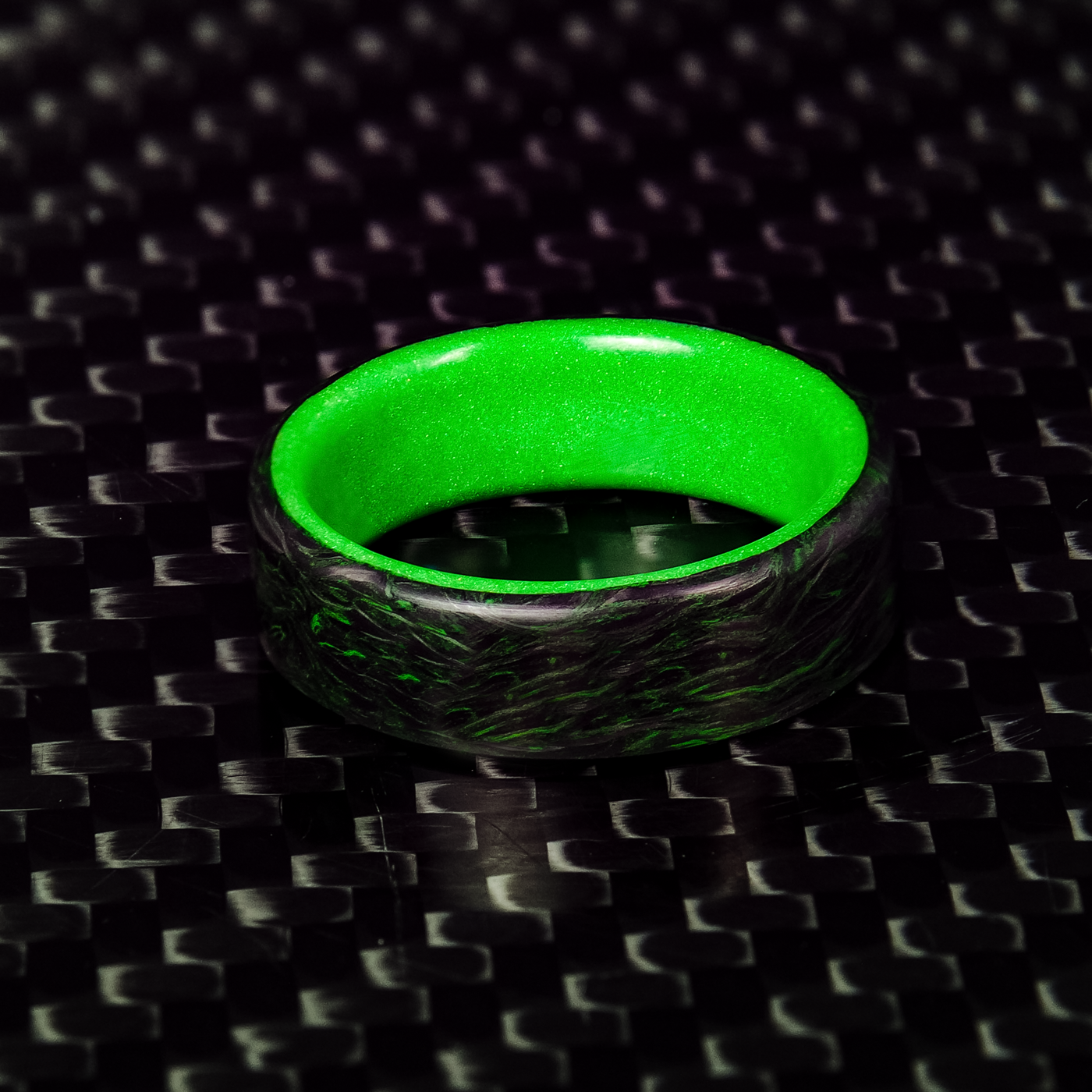 Green Burl Carbon Fiber Ring With Glow Liner - Patrick Adair Designs