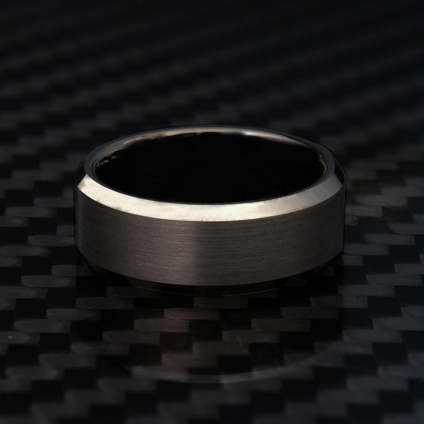 8mm Beveled Gunmetal Tungsten Ring