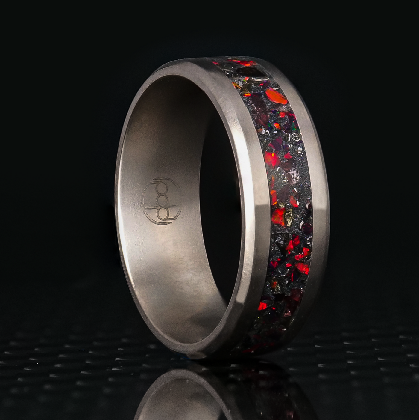 Hellfire Glowstone Ring on Titanium | Patrick Adair Designs
