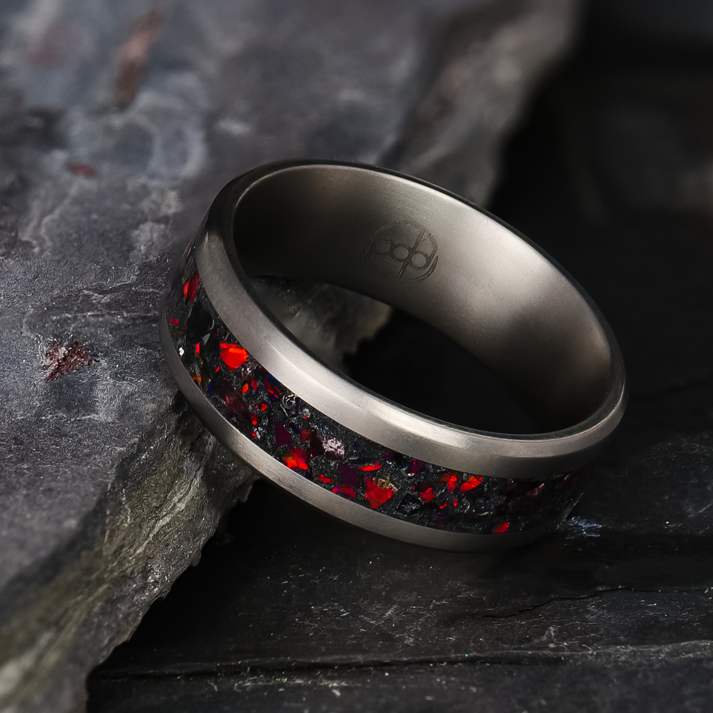 Hellfire Glowstone Ring on Titanium - Patrick Adair Designs