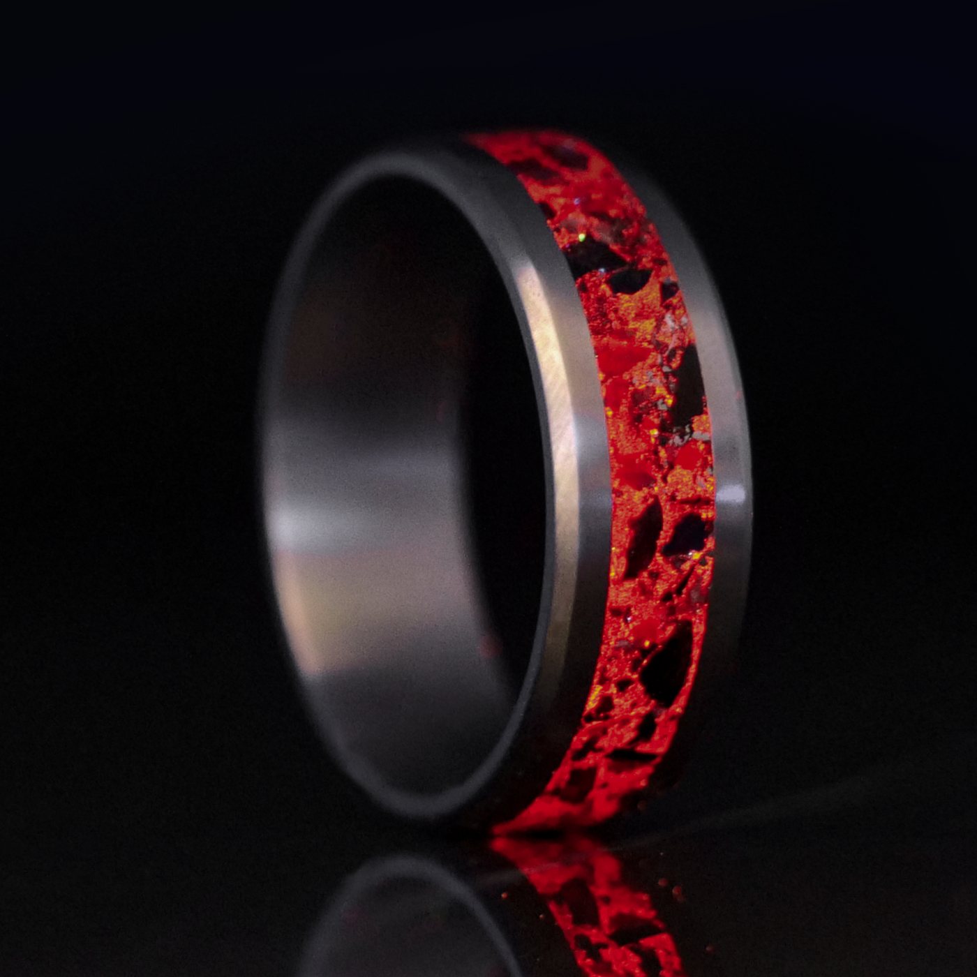 Hellfire Glowstone Ring on Titanium | Patrick Adair Designs