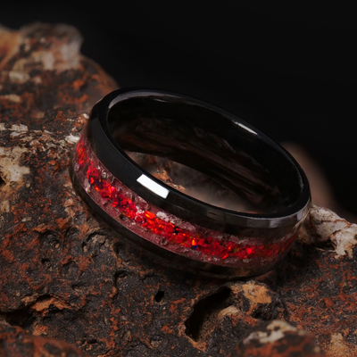 Garnet Lava Pit Glowstone Ring on Black Ceramic - Patrick Adair Designs