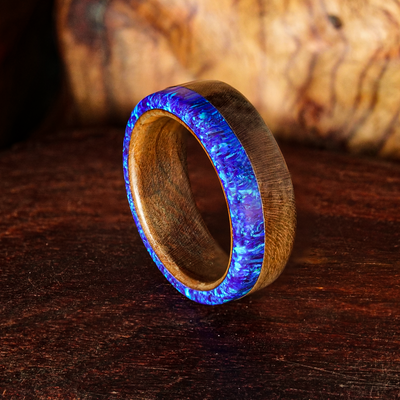 Blue opal wood ring discount