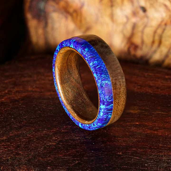 Custom handmade wood buy and opal ring