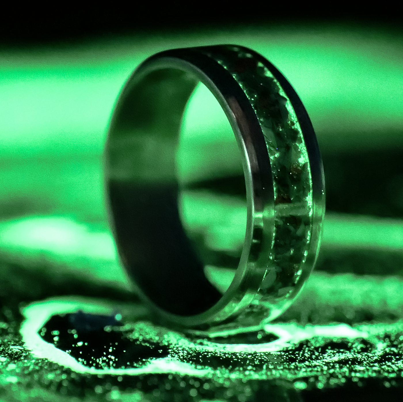 Malachite and Rose Gold Glowstone Ring on Titanium Patrick Adair