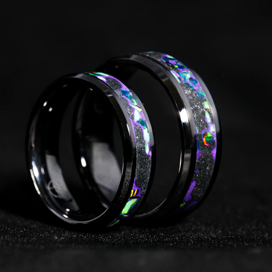 Matching Area 51 Glowstone Wedding Ring Set in Black Ceramic - Patrick Adair Designs