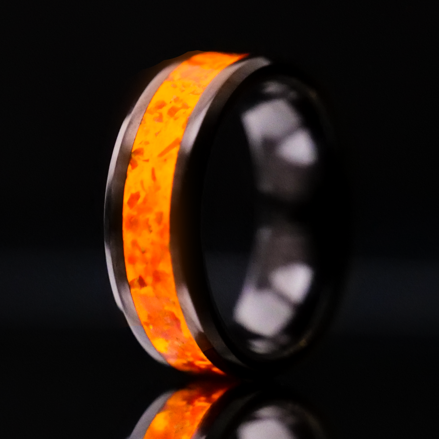 Orange Fire Opal Glowstone Cremation Ring with Ashes - Patrick Adair Designs
