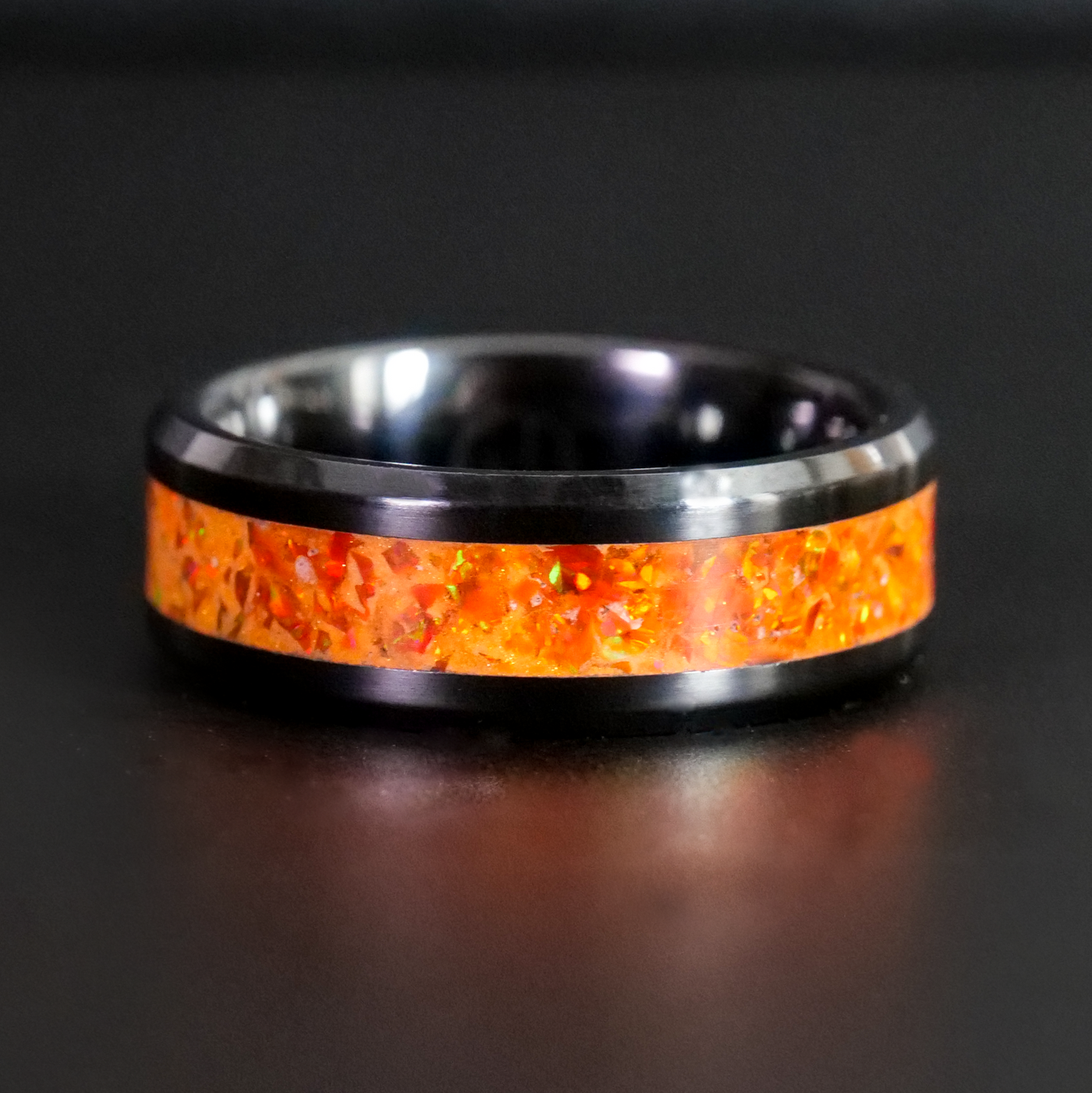 Orange Fire Opal Glowstone Cremation Ring with Ashes - Patrick Adair Designs