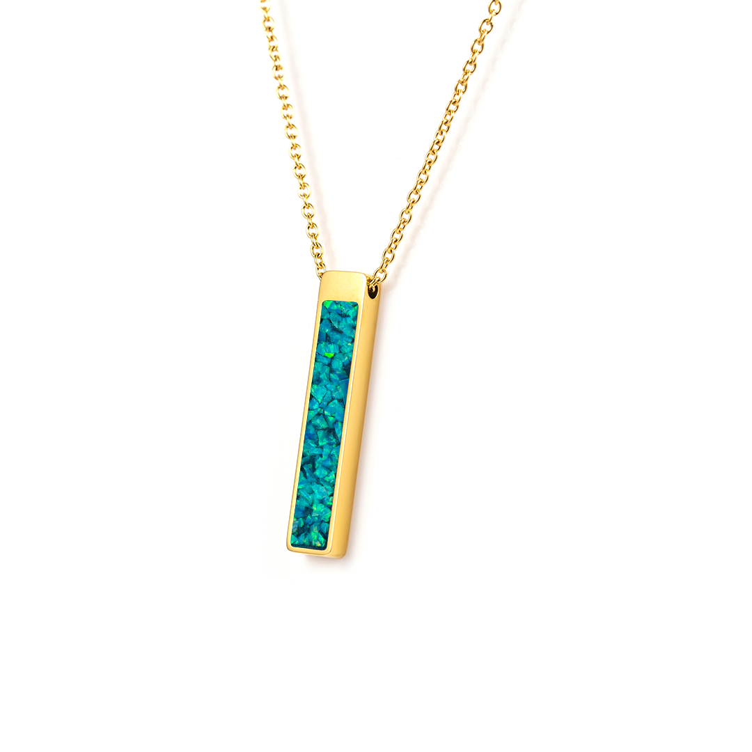 Bahama Blue Opal Glowstone Bar Pendant Necklace