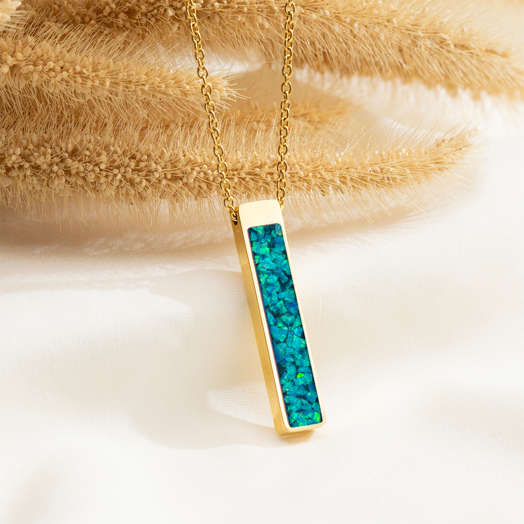 Bahama Blue Opal Glowstone Bar Pendant Necklace