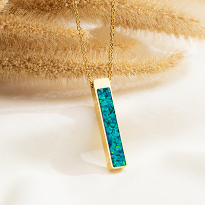 Bahama Blue Opal Glowstone Bar Pendant Necklace
